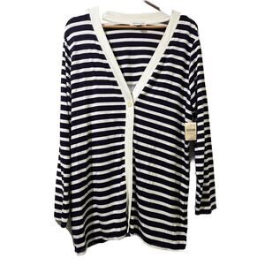Coldwater Creek NWT Womens Cardigan Large 14 Cream Striped Long Sleeve Button
